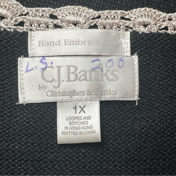 CJ Banks Hand Embroidered Plus Palm Tree Short Sleeve Sweater 1X Coastal Beach - Picture 6 of 11